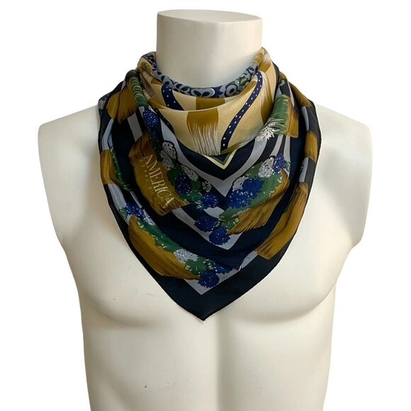 Perry Ellis Accessories - Perry Ellis AMERICA Vintage Silk Scarf Floral Basket Print 30" × 30"